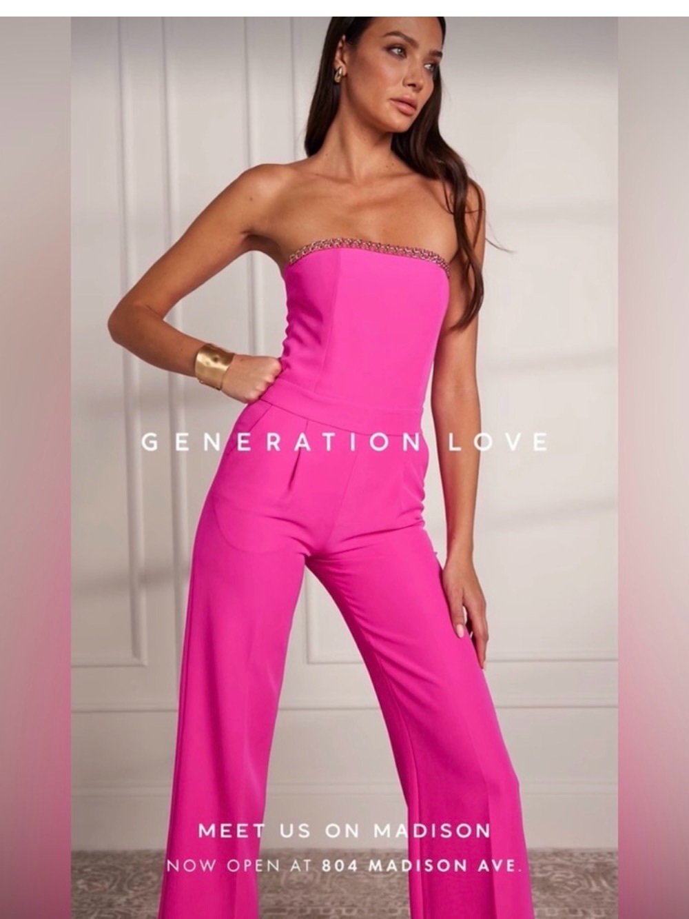 Generation Love Hot Pink Strapless Jumpsuit with Embellished Trim